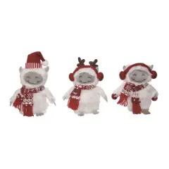 Transpac Small Plush Yeti Decor Set of 3 Christmas Home Decorations Soft Polyester Holiday Accents