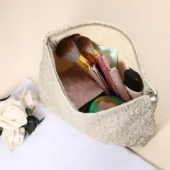 Unique Bargains Portable Travel Floral Canvas Zipper-Closure Makeup Bag 1 Pc