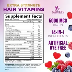 Hair Vitamins Gummies with Biotin 5000 mcg - Stronger, Radiant Hair, Skin & Nails Supplement Vitamin E & C - 60 Gummies By Nature's Nutrition