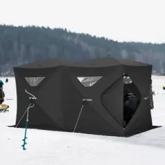 Outsunny 8 Person Ice Fishing Shelter, Waterproof Oxford Fabric Portable Pop-up Ice Tent with 4 Doors for Outdoor Fishing