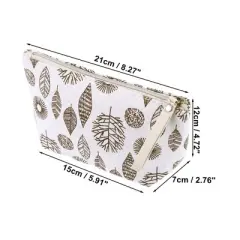 Unique Bargains Women's Leaves Small Cosmetic Bag White Brown 1 Pc