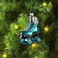 4.5" Christmas Glass Roller Skate Ornament Silver/Blue - Wondershop&trade;