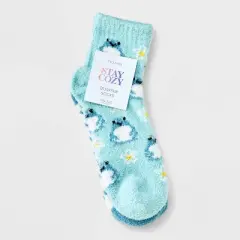 Women's Frogs 2pk Cozy Quarter Crew Socks - Aqua/Ivory 4-10: Midweight Velour Ribbed, Animal Pattern, Machine Washable
