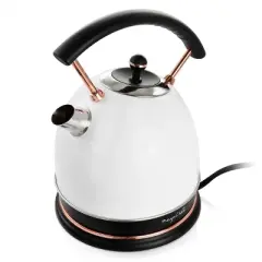 MegaChef 1.8 Liter Half Circle Electric Tea Kettle in White: Temperature Controlled, BPA-Free, 360&deg; Base, 1500W