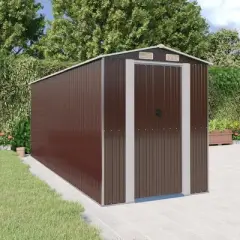 vidaXL Garden Shed Dark Brown Galvanized Steel Large Garden Shed - 75.6" x 205.9" x 87.8"