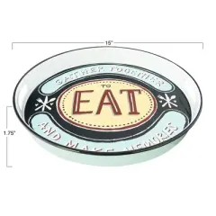 Storied Home 15" Round "Gather Together to Each and Make Memories" Enameled Metal Tray with Cut-out Handles