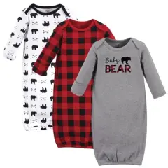 Little Treasure Baby Boy Cotton Long-Sleeve Gowns 3pk, Baby Bear, 0-6 Months
