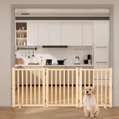 Wooden Freestanding Dog Gate, Folding Wooden Gates for Dogs Indoor for Doorways Stairs , Panel Dog Gate with No-Slip Mat