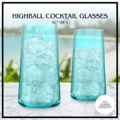 Artland Soho Optic Highball Glass, Set of 4 - Light Turquoise