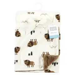 Hudson Baby Plush Blanket with Furry Binding and Back, Wild Buffalo, One Size
