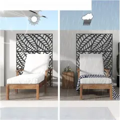 DSVIMOY Privacy Screens and Panels, Freestanding Outdoor Indoor Privacy Screen, Leaf-Shaped Decorative Privacy Screen, Black, 48.31"*15.75"*70.75"