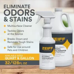 Zeiff Pet Stain and Odor Remover - Pet Urine Enzyme Cleaner to Break Up Tough Stains - Carpet Stain Remover for Dog Urine and Cat Pee, 1 Gallon,