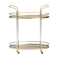 Nakano Metal and Glass 2 Tier Wine Cart Gold/Mirror - Baxton Studio