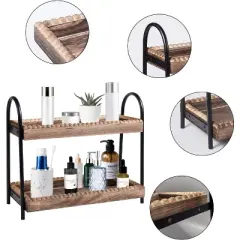 Attop Bathroom Countertop Organizer, 2 Tier Vanity Organizer and Storage for Cosmetic Skincare Perfume, Wood Bead Storage Shelf