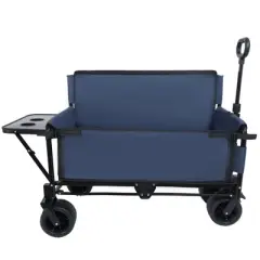 CAVINAS Convertible Folding Wagon Cart with Rear-Mounted Folding Tabletop,Shopping Cart with Bench Seat,Wagon for Camping,Shopping
