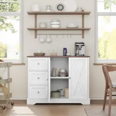 Garvee Buffet Cabinet with Storage, Coffee Bar Cabinet with 3 Drawers, Sideboard for Kitchen Dining Living Room, White
