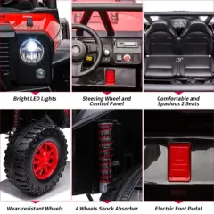 24V 2-Seater Kids Ride On Truck Car with Remote Control, Powered Electric Vehicles, 2WD Dual Motors Vehicle with LED Light Music for Boys and Girls