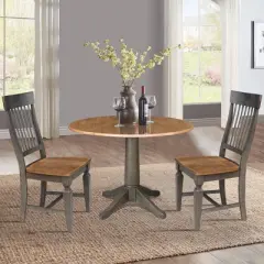 42" Round Dual Drop Leaf Dining Table with 2 Slat Back Chairs Hickory/Washed Coal - International Concepts