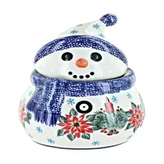 Blue Rose Polish Pottery 647 Kalich Snowman Candy Jar