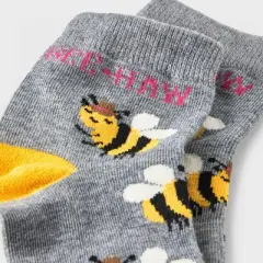 Women's "Bee-Haw" Ankle Socks - Charcoal Gray 4-10: Cute Knit Pattern, Lightweight, Banded Cuff, Machine Washable