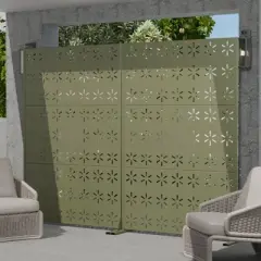 PexFix 72 in. x 47 in. Metal Freestanding Privacy Screen Garden Fence For Deck Patio Balcony Outdoor Privacy Panel with Snowflake Cutouts Green