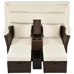 Oris PE Rattan Outdoor Patio Double Daybed, 2-Seater Loveseat Sofa with Foldable Canopy and Cushions, Tanning Near Me - Maison Boucle