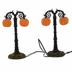 Department 56 Villages 4.25 In Lit Hallow's Eve Street Lamps Halloween Halloween Village , Halloween Decor Jack-O-Lanterns Fall Leaves (1PC)