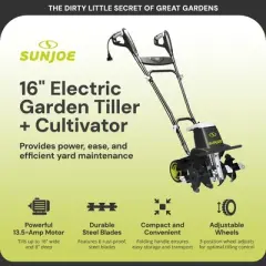 Sun Joe Electric Corded 13.5 Amp Garden Tiller & Cultivator, 16", SUJ-TJ604E