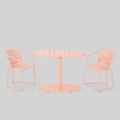 Santa Monica 3pc Iron Patio Bistro Set - Matte Coral - Christopher Knight Home: Weather-Resistant, 2 Arm Chairs & Oval Table