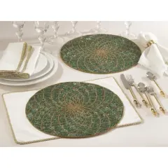 Saro Lifestyle Beaded Design Placemat, 15" Round, Teal (Set of 4)
