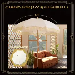 LAGarden 6 Ft Patio Umbrella Replacement Canopy Top Cover Jazz Age Beige with gold tassel Ivory with gold tassel