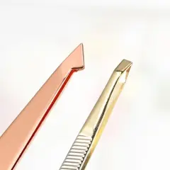 Unique Bargains Twill Stainless Steel Eyebrow Tweezers Rose Gold Tone 2 Pcs