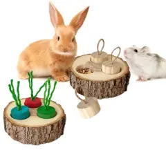 Rabbit Foraging Toy, Small Animal Wooden Stake Interactive Hide Treats Toys, Hamster Enrichment Foraging Toy