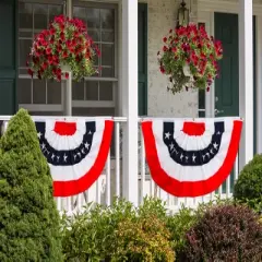 Patriotic Embroidered Bunting USA 48" x 24" Pleated Banner with Brass Grommets Briarwood Lane