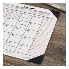 Two-Color Monthly Desk Pad Calendar, 21.75 x 17, White Sheets, Black Corners, 12-Month (Jan to Dec): 2026