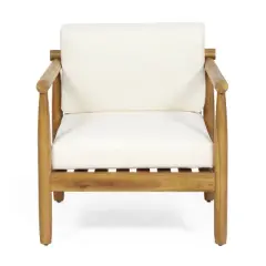 Christopher Knight Home Bonsallo Outdoor Acacia Wood Club Chair with Weather-Resistant Cushions, Teak/Cream