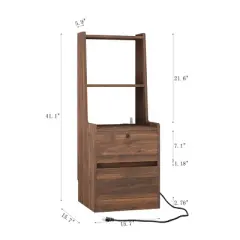 Tall Nightstand With Charging Station & Night Light, Voice Control, Wooden Large Bedside Tables With Storage Cabinet And Bookshelf For Bedroom