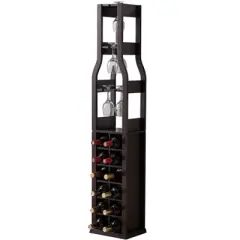 Kings Brand Furniture Freestanding Wine Rack with Glass Holder &ndash; Holds 12 Bottles and 3 Stemware, Dark Cherry