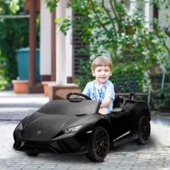 Qaba 12V Lamborghini Huracan Licensed Kids Electric Car with Parent Remote Control, Spring Suspension, Transport Wheel, Soft Start, LED Lights, Black