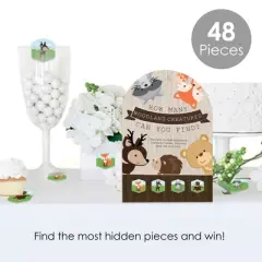 Big Dot of Happiness Woodland Creatures - Baby Shower or Birthday Party Scavenger Hunt - 1 Stand and 48 Game Pieces - Hide and Find Game