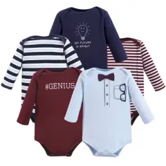 Little Treasure Baby Boy Cotton Long-Sleeve Bodysuits 5pk, Genius