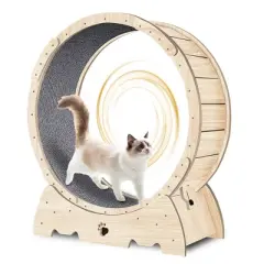 Gulches Cat Exercise Wheel for Indoor Cats,Cat Sport Treadmill Wheel for Kitty's Longer Life,Fitness Weight Loss Device,37inch Natural Wood Color