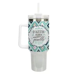 Elanze Designs Faith Makes All Things Possible 40 oz. Stainless Steel, Large Water Bottle Coffee Mug, Spill & Leak Resistant, Thermal Travel Tumbler
