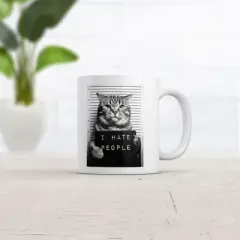 Crazy Dog I Hate People Cat Mugshot Mug Funny Sarcastic Graphic Novelty Coffee Cup-11oz