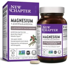New Chapter Magnesium + Ashwagandha Vegan for Muscle & Relaxation Support, Non-GMO Supplement - 30 ct