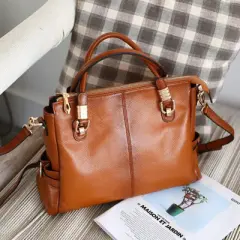 Women's Genuine Leather Purses and Handbags, Satchel Tote Shoulder Bag (Brown)
