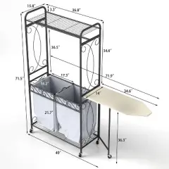 Laundry Sorter, Foldable Ironing Board, Rolling Laundry Hamper Cart with Hanging Rack, 2 Section Pull-Out and Removable Laundry Basket Organizer