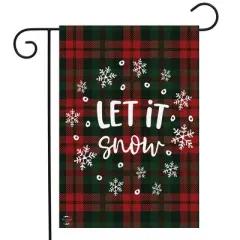 Let It Snow Plaid Winter Burlap Garden Flag Snowflakes 12.5"x18" Briarwood Lane