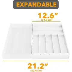 Bamboo Silverware Drawer Organizer with Labels, Expandable(White, 10 Slots)