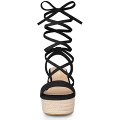 Allegra K Women's Lace Up Wedge Heel Platform Slingback Espadrilles Sandals